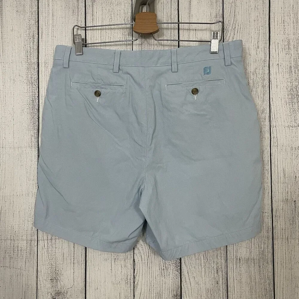 Footjoy Men's W36 Light Blue Flat Front Nylon Blend Bermuda Golf Shorts